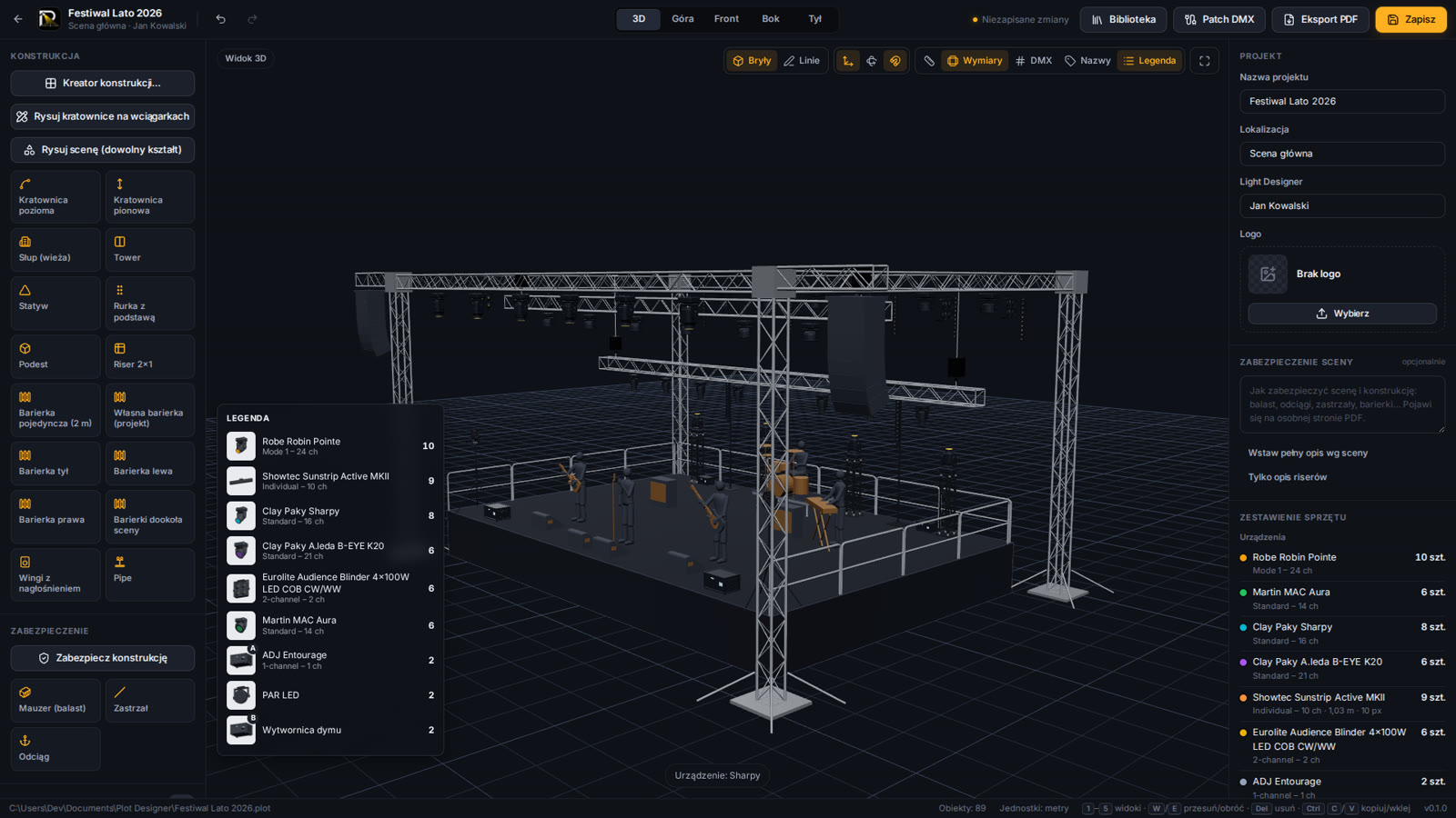 Edytor 3D: kratownice na różnych wysokościach